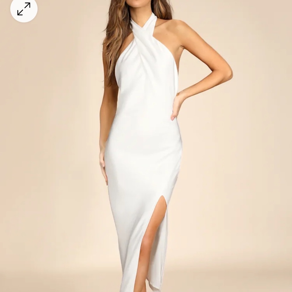 Elegant White Halter Neck Dress